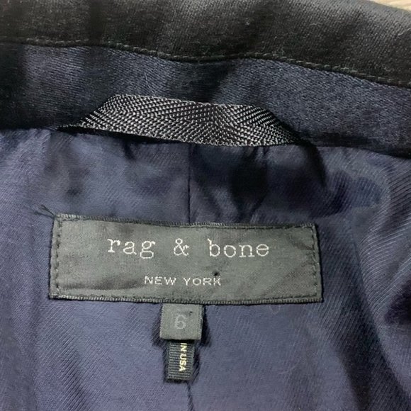 Rag & Bone Navy Blue & Black Pointed Collar Pea Coat - Picture 5 of 13